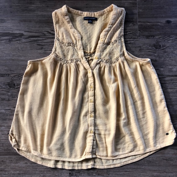 American Eagle gold mustard yellow button front tank top - Picture 2 of 13
